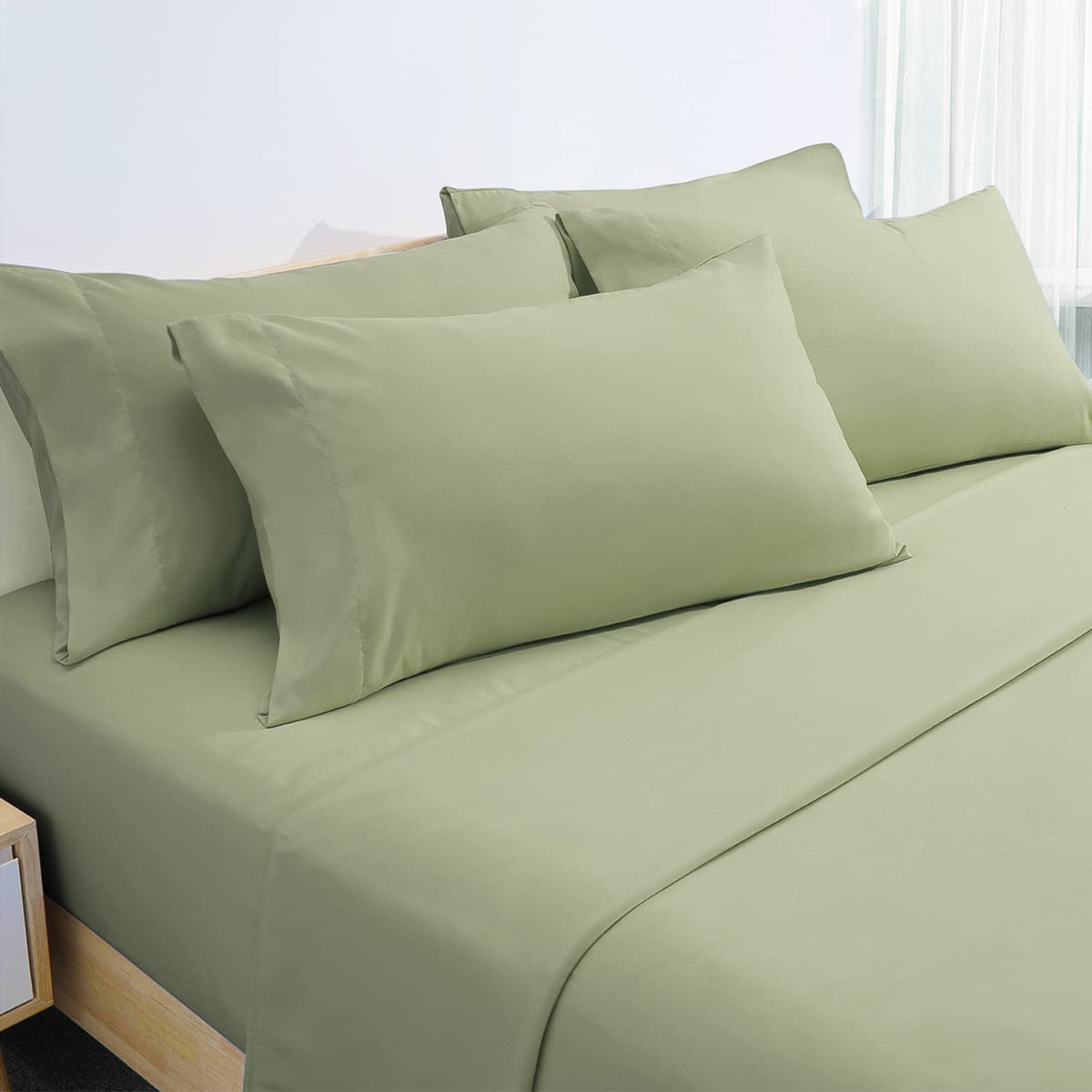 Homeideas 6 Piece Bed Sheets Set Extra Soft Brushed Microfiber 1800 Bedding Sheets Deep Pocket, Wrinkle & Fade Free (King,Sage G