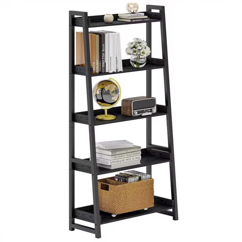 IRONCK Industrial Bookshelf 5-Tier 31.5in Wide, Bookcase Ladder Shelf, Storage Shelves Rack Shelf Unit, Accent Furniture Metal F
