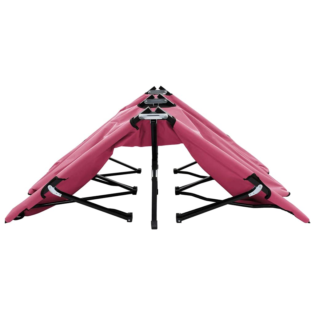 vidaXL Two Person Folding Sun Lounger Outdoor Garden Beach Travel Patio Balcony Lounge Seating Foldable Camping Chair Sunbed Steel Pink