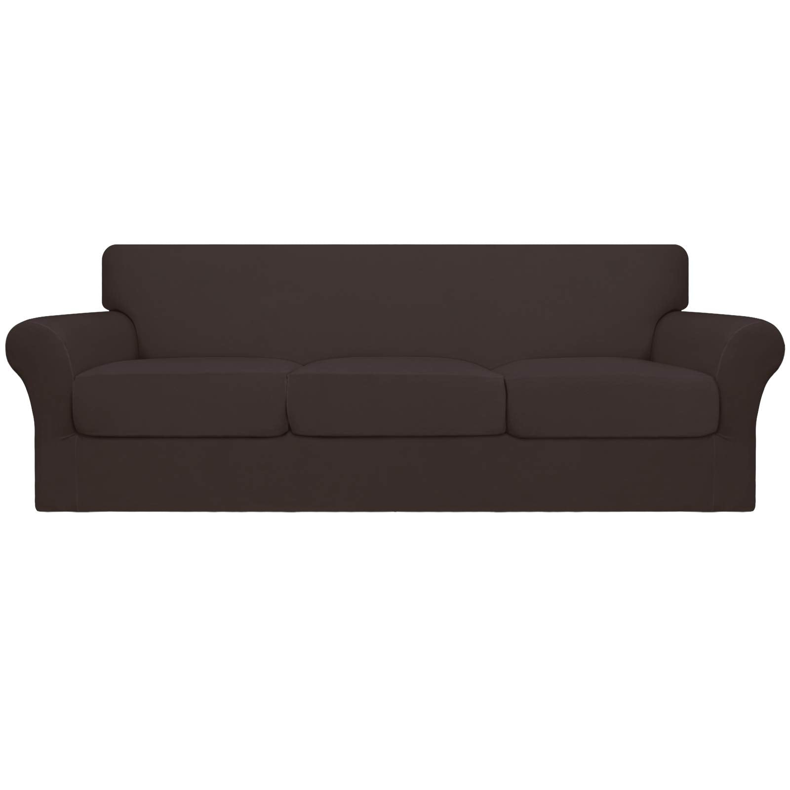 Easy-Going 4 Pieces Oversized Stretch Soft Couch Cover For Dogs - Washable Sofa Slipcover For 3 Separate Cushion Couch - Elastic Furniture Protector For Pets, Kids Chocolate