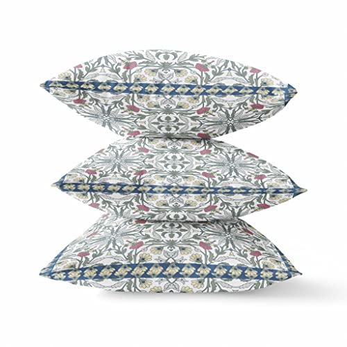 HomeRoots White Green Red Broadcloth 20â€ Pink Sage Paisley Indoor Outdoor Throw Pillow