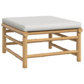 vidaXL Bamboo 3 Piece Patio Furniture Set - Light Gray Cushions - Garden/Patio Lounge Sofa, Footstool & Table
