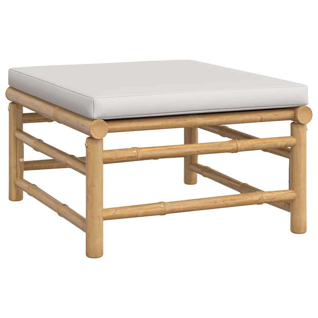 vidaXL Bamboo 3 Piece Patio Furniture Set - Light Gray Cushions - Garden/Patio Lounge Sofa, Footstool & Table
