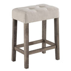 Lilola Home Lux Brown 3 Piece Counter Height 36' Pub Table Set with Tufted Creamy White Linen Stools