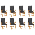 vidaXL Set of 8 Adjustable Reclining Patio Chairs - Durable Solid Teak Wood, Fine Sanded Finish - Includes Comfortable Fabric Cushions in Anthracite - Foldable, Space-Saving Design - Ideal for Out...