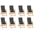 vidaXL Set of 8 Adjustable Reclining Patio Chairs - Durable Solid Teak Wood, Fine Sanded Finish - Includes Comfortable Fabric Cushions in Anthracite - Foldable, Space-Saving Design - Ideal for Out...