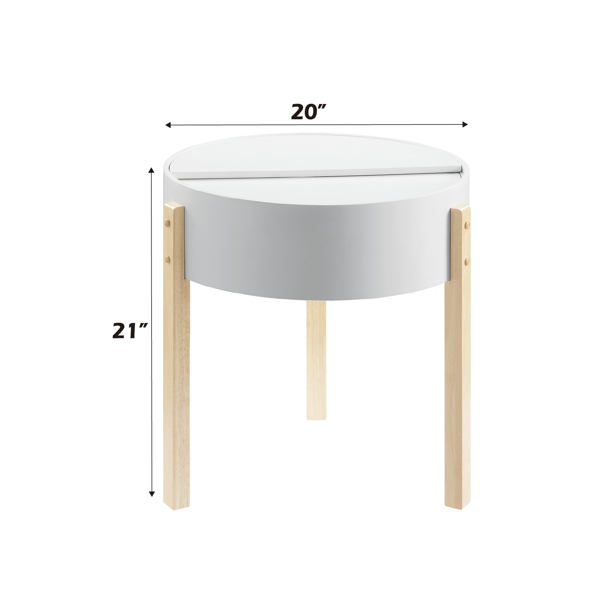 Acme Bodfish Round Wooden End Table With Hidden Storage In White And Natural