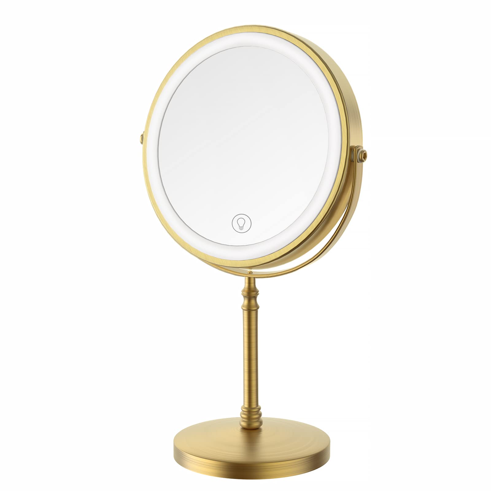 DEIOVWXS Lighted Makeup Mirror, 8' Rechargeable Double Sided Magnifying Mirror with 3 Colors, 360 Rotation Vanity Mirror, Brigh