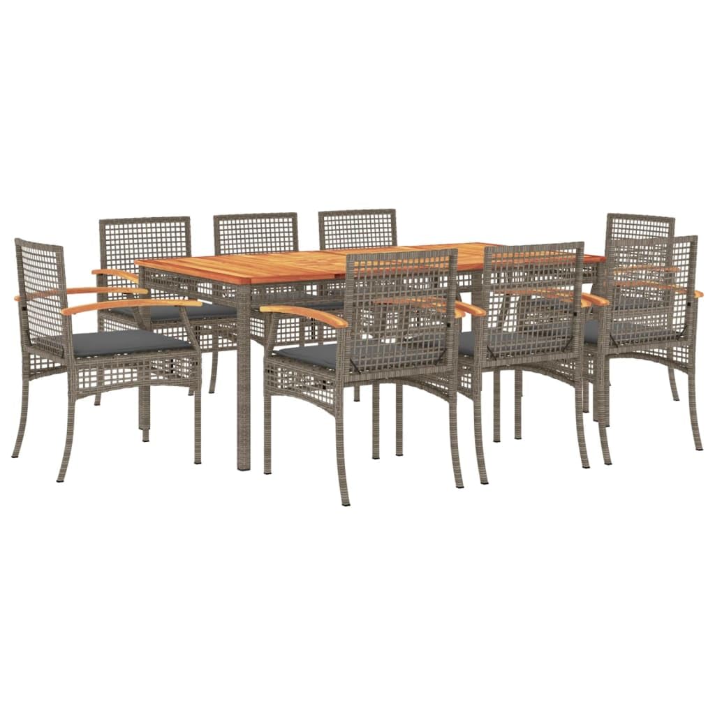 vidaXL 9-Piece Garden Dining Set and Cushions, Table and Chairs, Relaxing Armchairs, Seats for Patio Terrace, Synthetic Rattan Grey