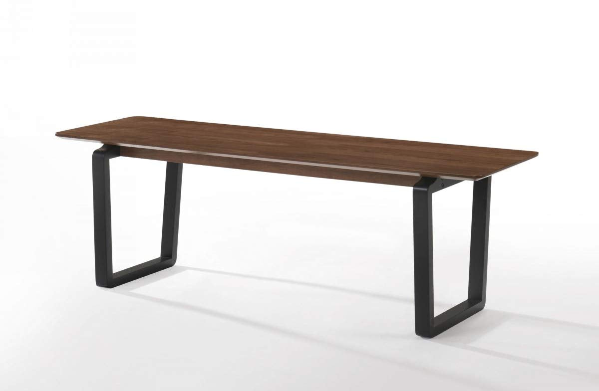 HomeRoots Walnut, Black Veneer, Wood Rectangular Modern Walnut Finish Dining Bench w/Black Metal U-Shaped Legs