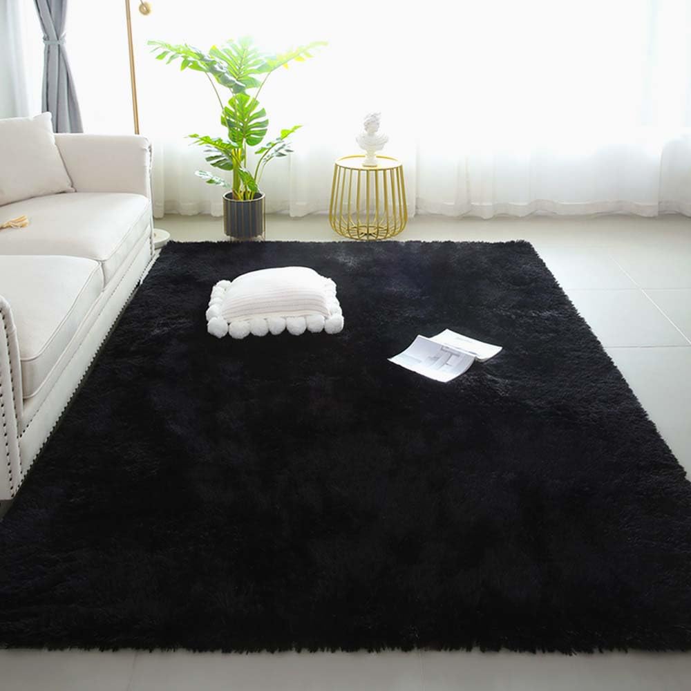 KCHOWUA 6x9 Rug for Living Room Black Rugs for Bedroom Soft Shag Large Area Fluffy Rugs Plush Machine Washable Rug for College D