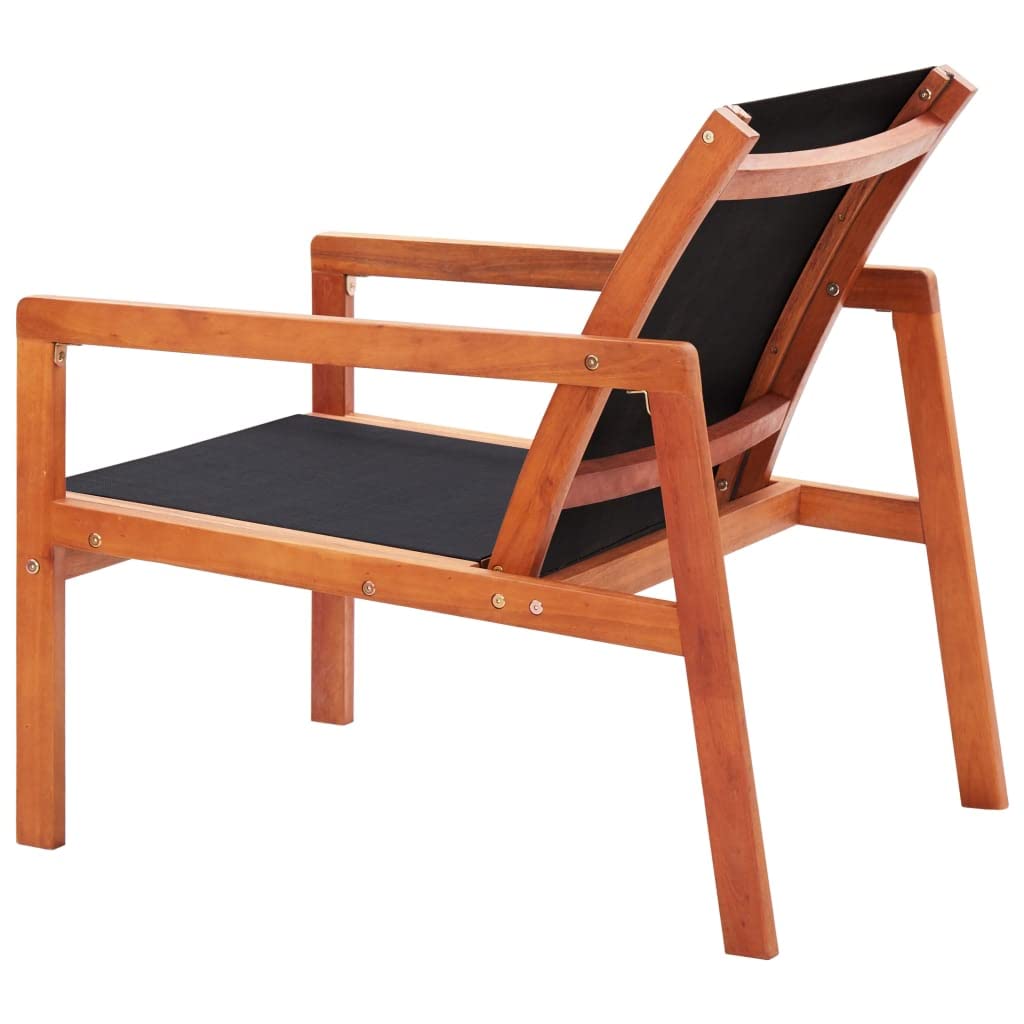 vidaXL Outdoor Patio Lounge Chair - Black | Made with Durable Solid Eucalyptus Wood and Breathable Textilene Fabric | Weather-Resistant and Easy to Assemble