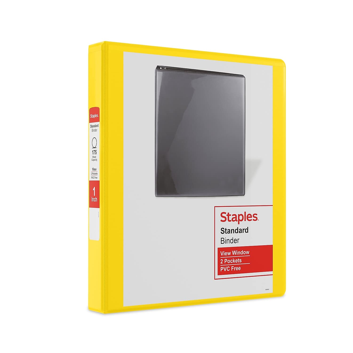 Staples Standard 1 3-Ring View Binder, Yellow