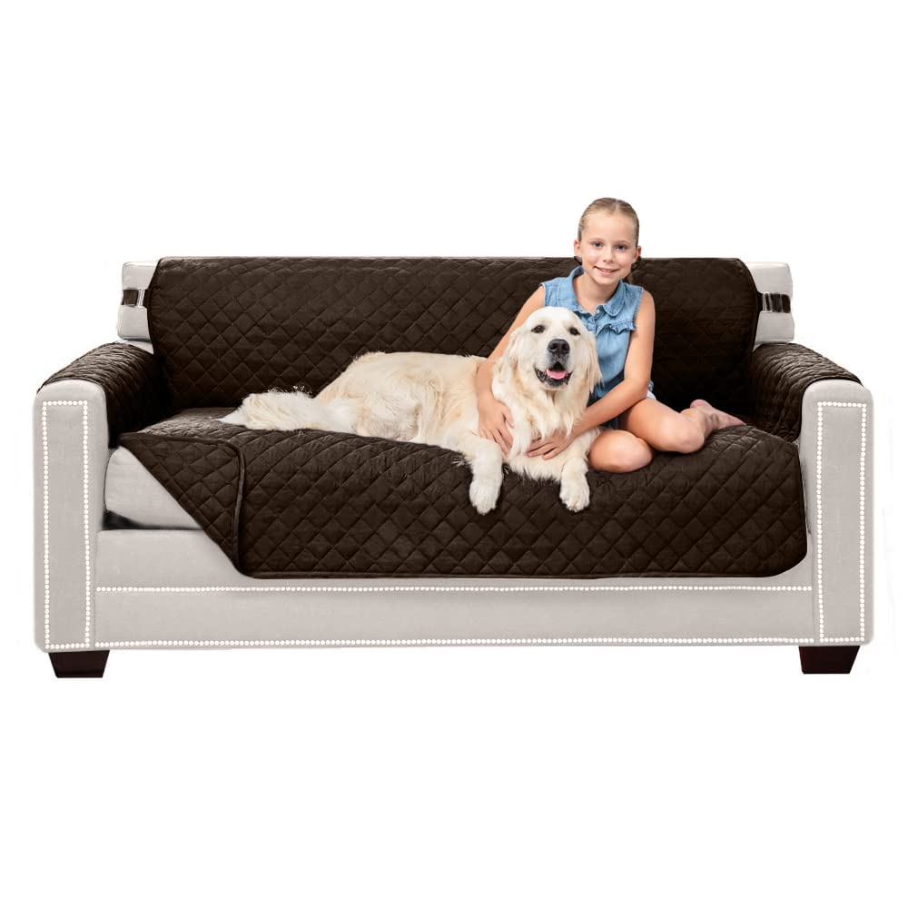 Sofa Shield Patented Couch Slip Cover, Large Cushion Protector, Reversible Stain And Dog Tear Resistant Slipcover, Quilted Microfiber 62” Seat, Washable Covers For Dogs Pets Kids, Chocolate