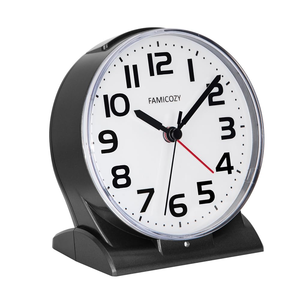 FAMICOZY Automatically Backlighted Alarm Clock,Silent No Ticking for Seniors Vision Impaired,Easy to Set,Big Numbers,Ascending A