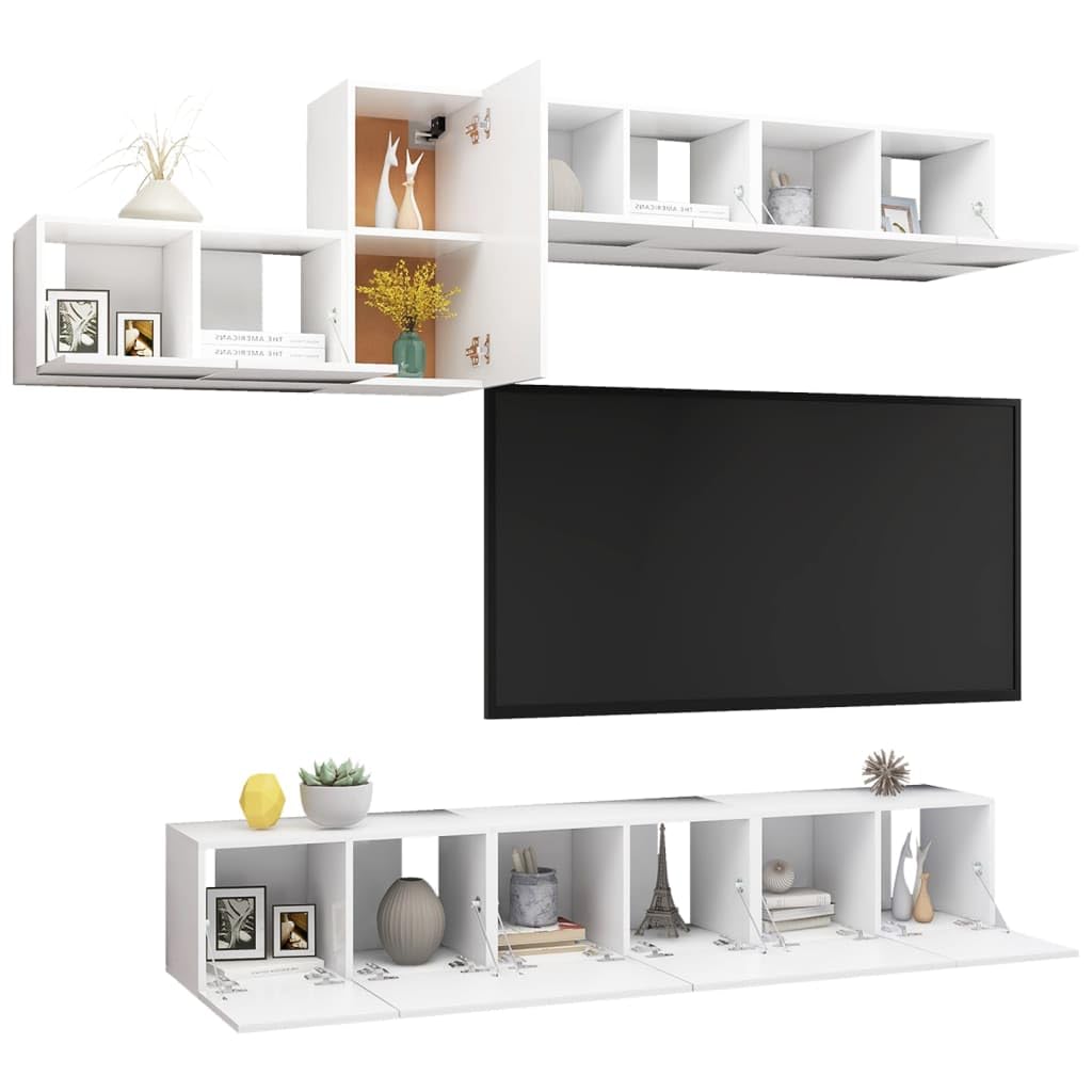 vidaXL TV Cabinet Set 7 Piece Home Living Room Furniture TV Stand HiFi Stereo Cabinet Media Unit Entertainment Center White Engineered Wood