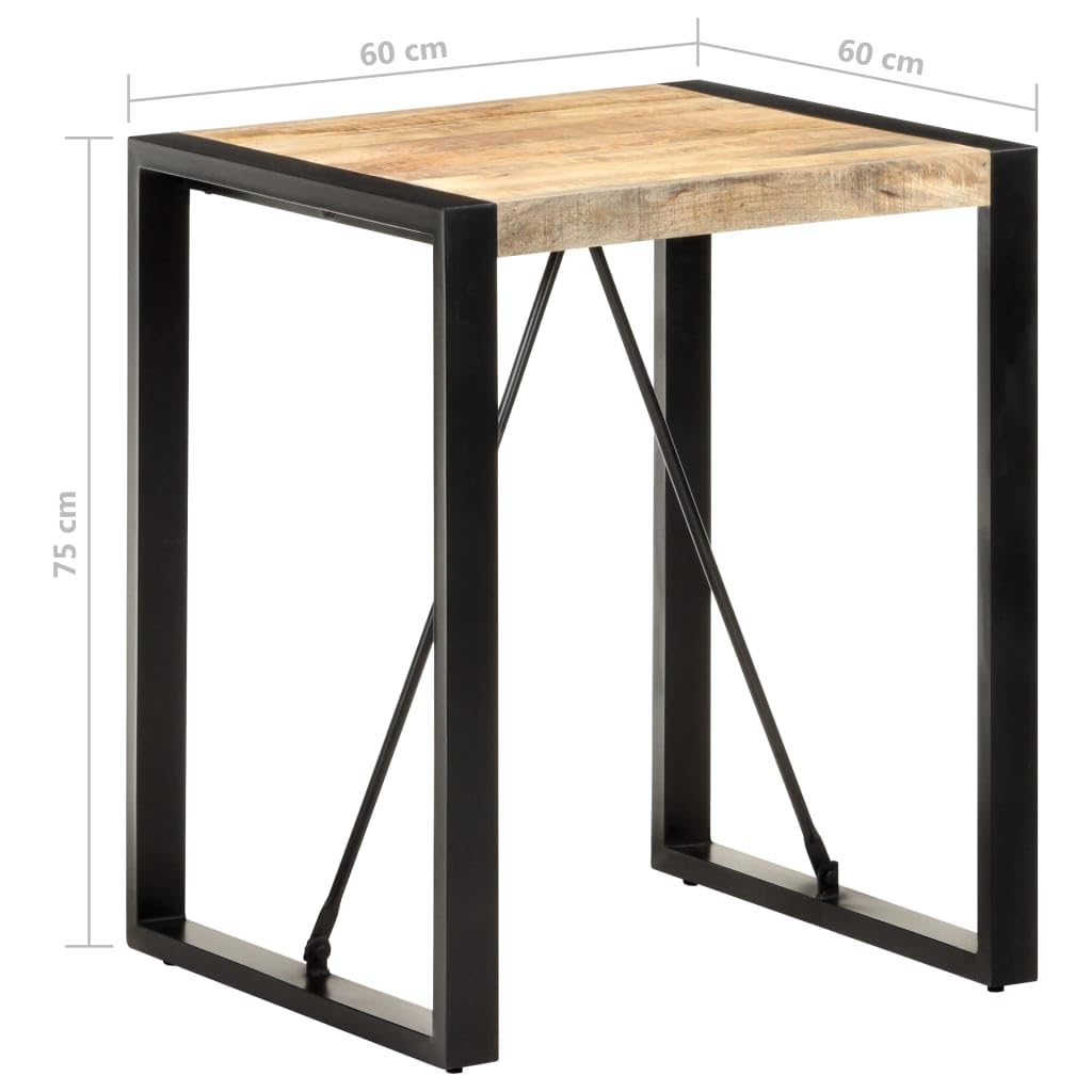 vidaXL Solid Rough Mango Wood Dining Table with Black Steel Legs - 23.6&quot; Industrial Square Bistro Table for Kitchen, Dining Room