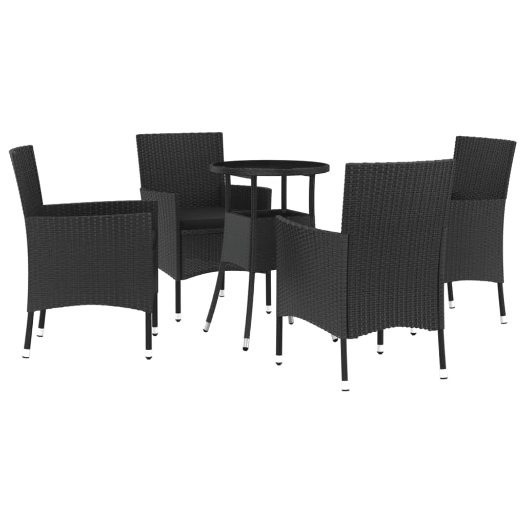 vidaXL Garden Table and Chairs 5 Pieces and Cushions Synthetic Rattan Black