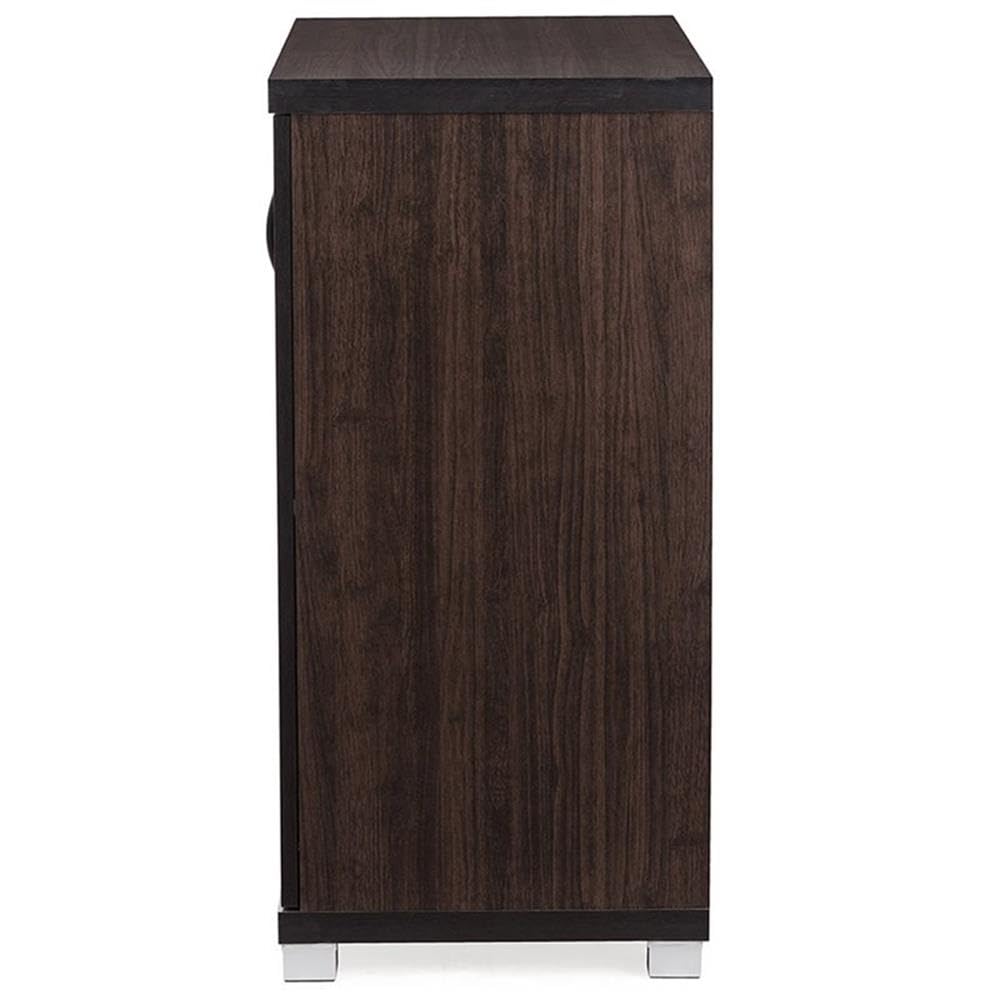 Baxton Studio Wholesale Interiors Zentra Sideboard Storage Cabinet with Glass Doors, Dark Brown
