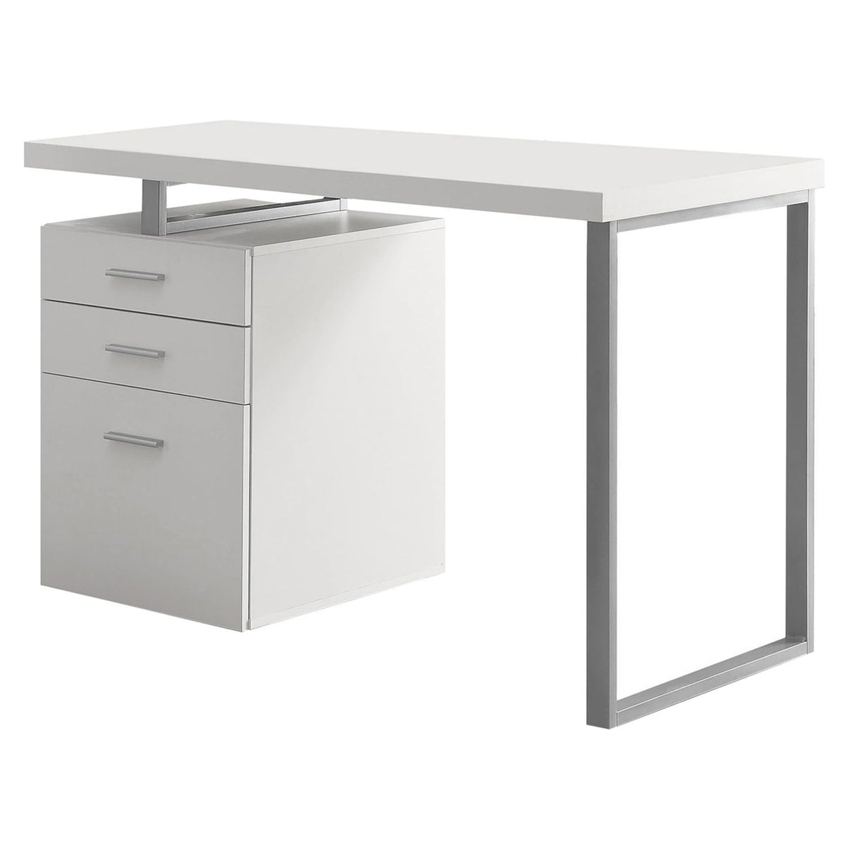 HomeRoots Decor 23.75-inch x 47.25-inch x 30-inch White, Silver, Particle Board, Hollow-Core, Metal, Computer Desk