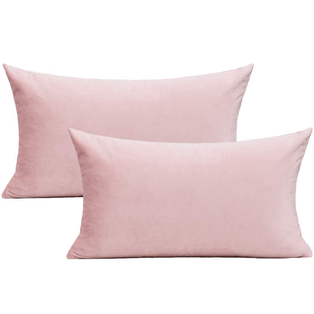 Pink Lumbar Velvet Soft Solid Throw Pillow Cases Decorative Rectangle Cozy Cushion Covers Home Decor For Living Room Couch Sofa