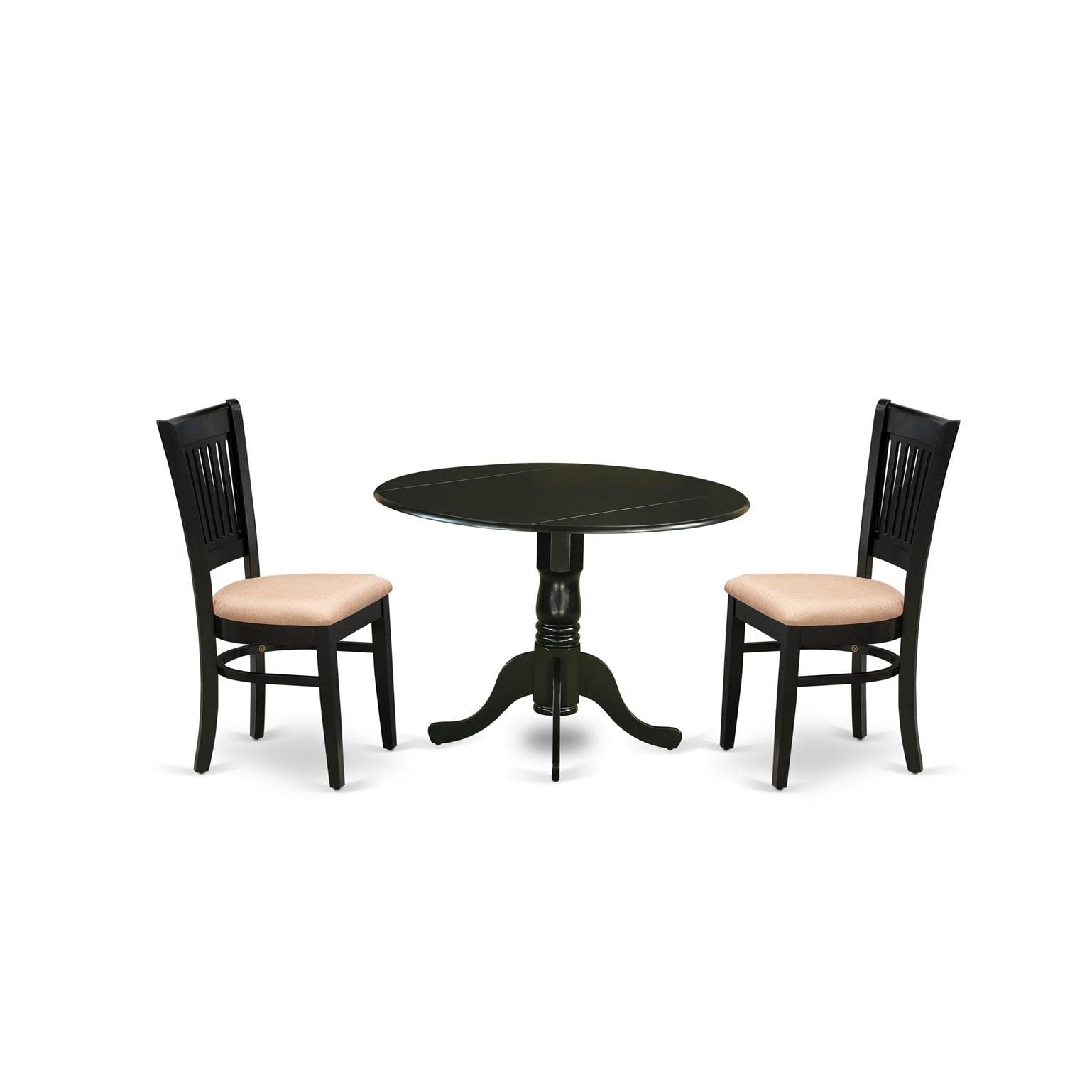 East West Furniture Dublin 3 Piece Kitchen Set For Small Spaces Contains A Round Dining Room Table With Dropleaf And 2 Linen Fabric Upholstered Chairs, 42X42 Inch, Black