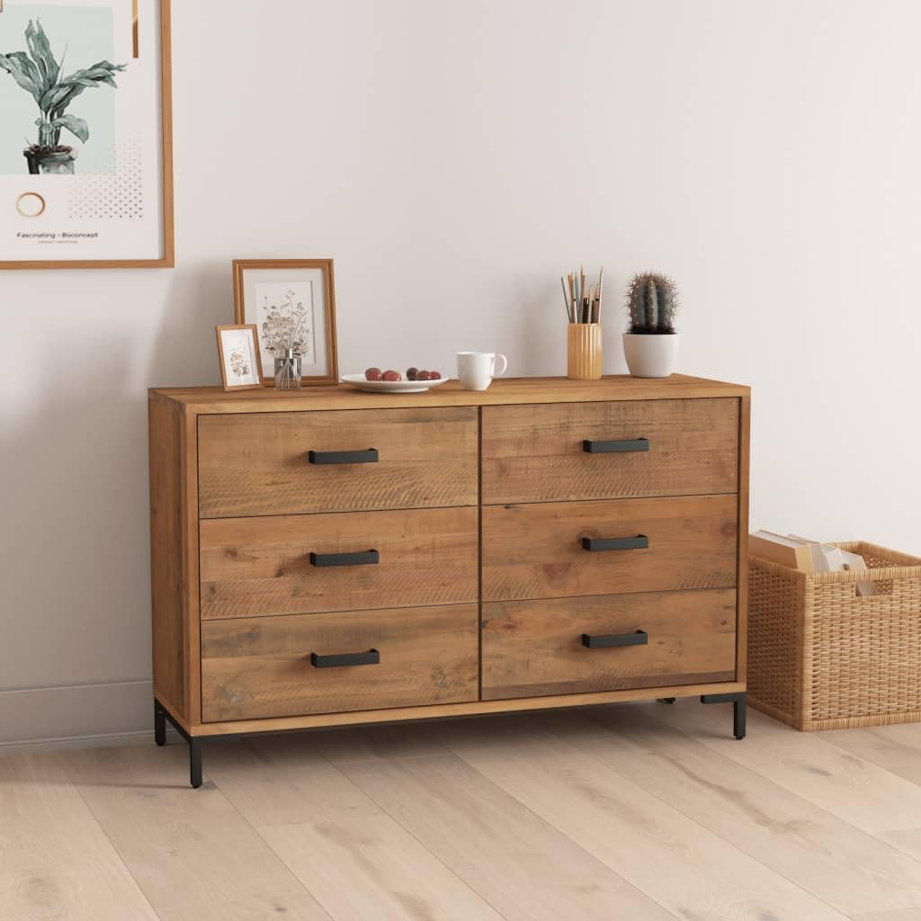 vidaXL Solid Wood Pine Sideboard 43.3"x13.8"x27.6" - Brown, Industrial, Vintage-Inspired Living Room Storage Solution