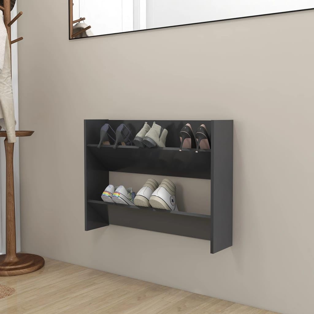 vidaXL Wall Shoe Cabinet Gray 31.5&quot;x7.1&quot;x23.6&quot; Engineered Wood