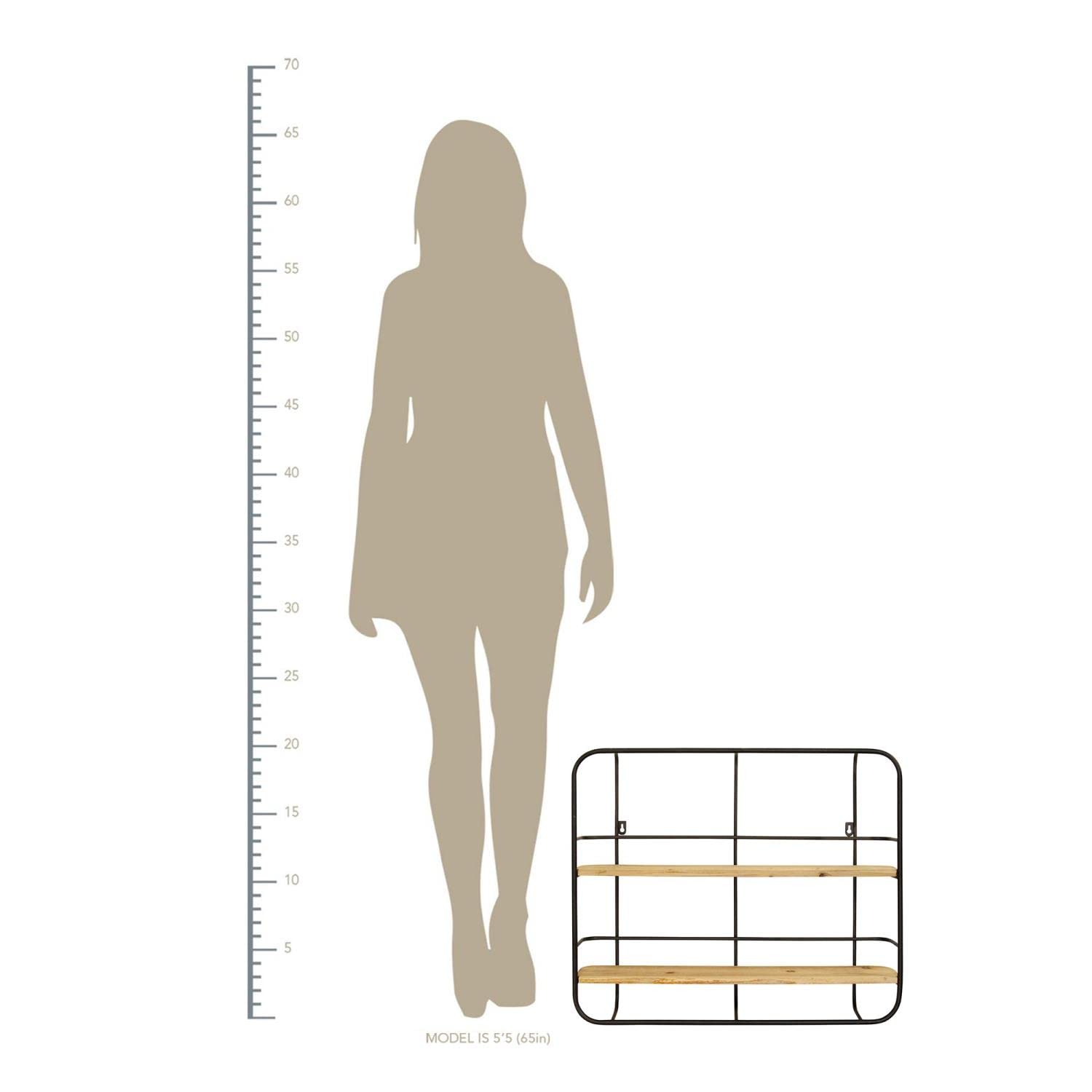 Stratton Home Décor Stratton Home Decor Metal Wall Shelf, 24.00W X 4.25D X 20.00H, Black, Natural Wood