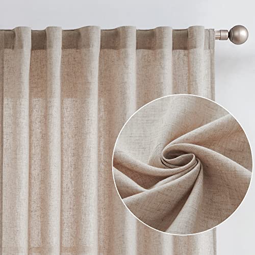 Jinchan Linen Blend Curtain For Living Room 90 Inch Length Extra Wide For Room Divider Taupe Curtain Rustic Farmhouse Curtain Back Tab Light Filtering Drapes Bedroom Window Curtain 1 Panel Taupe