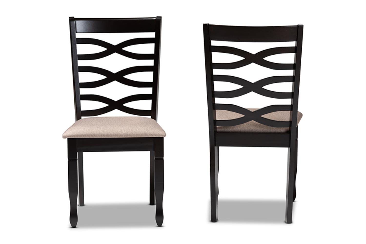 Baxton Studio Lanier Modern and Contemporary Sand Fabric Upholstered Dark Brown Finished 2-Piece Wood Dining Chair Set