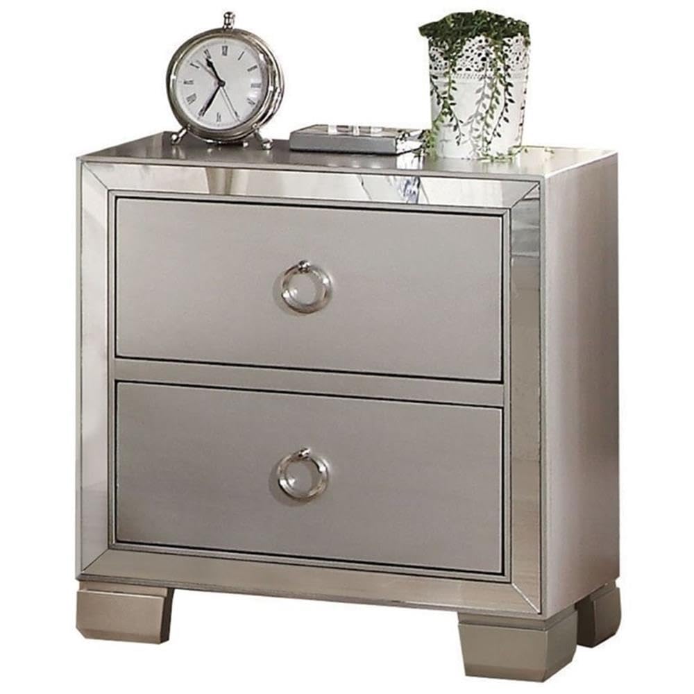 Acme Voeville II Square 2-Drawers Wooden Bedroom Nightstand in Platinum Pewter