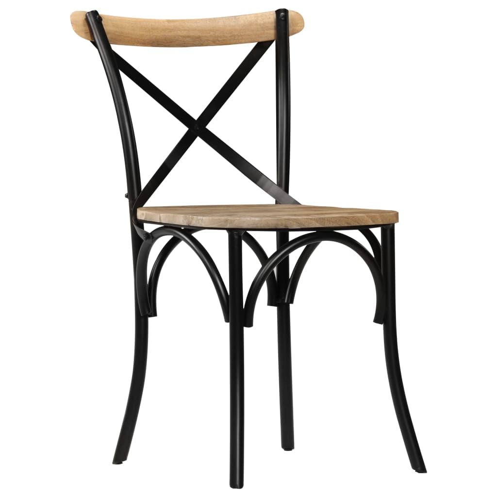 vidaXL 2-Piece Dining Chair Set, Solid Mango Wood and Steel Frame, Handmade Craftsmanship, Retro Open-Back Design, Antique-Styled Black Chairs