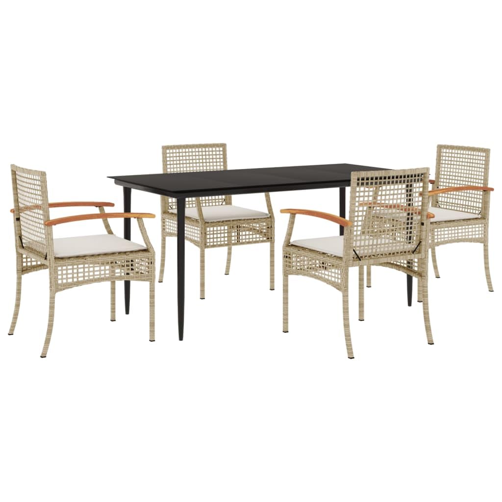 vidaXL Garden Dining Set with Pads 5 Pieces Beige Artificial Rattan