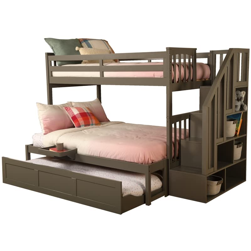 Kodiak Furniture Kelcie Twin/Full Wood Bunk Bed with Trundle and Tray in Dark Gray