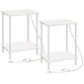 Hoobro Side Table With Charging Station, Set Of 2 End Tables With Usb Ports And Outlets, Nightstand With 2-Layer Storage Shelves For Small Spaces, Living Room, Bedroom, White Ww09Ubzp201