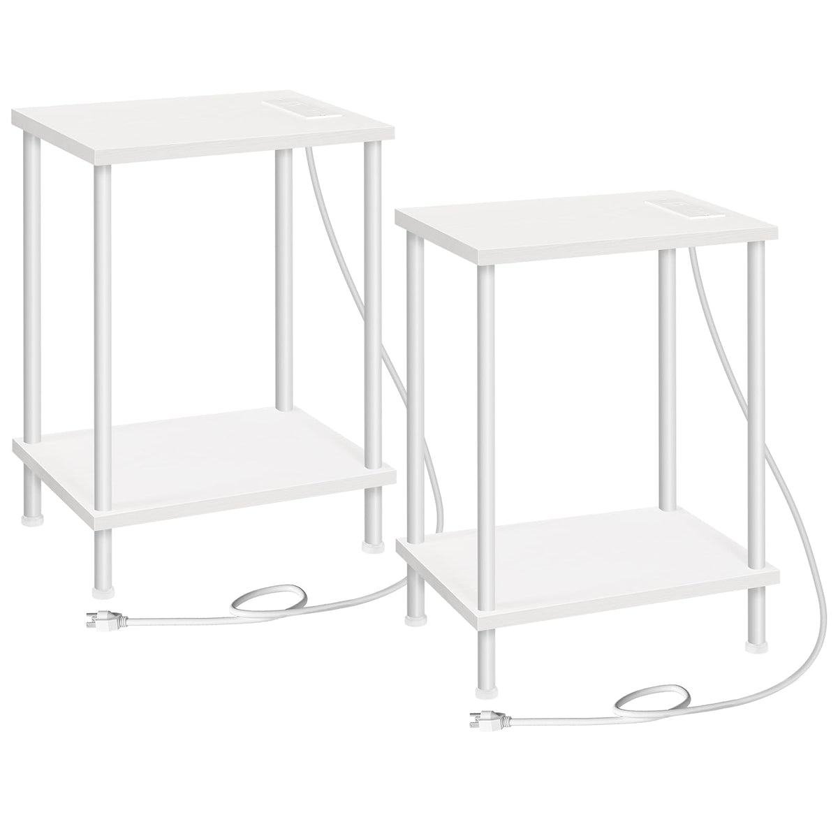Hoobro Side Table With Charging Station, Set Of 2 End Tables With Usb Ports And Outlets, Nightstand With 2-Layer Storage Shelves For Small Spaces, Living Room, Bedroom, White Ww09Ubzp201
