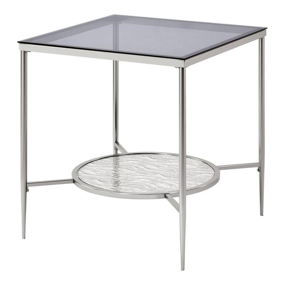 Acme Adelrik Square End Table in Glass and Chrome