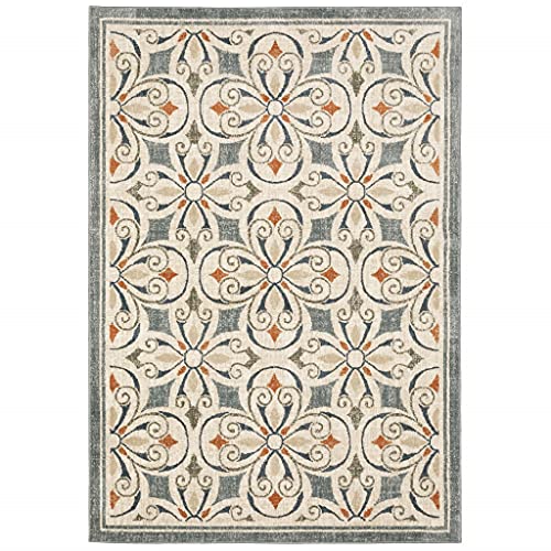 HomeRoots Grey Polyester 5’ x 7’ Gray and Beige Medallion Indoor Area Rug