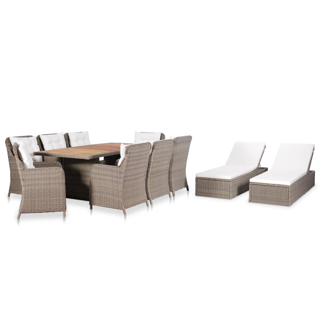 Vidaxl Patio Dining Set 11 Piece Outdoor Garden Terrace Yard Patio Table And Chair With Backrest Seating Seat Dining Set Furniture Poly Rattan