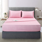 Lanest Housing Pink Striped Satin-Silk Queen Sheets Set, Hypoallergenic, Cooling, Deep Pocket, Wrinkle & Fade Resistant, 4 Piece Bedding