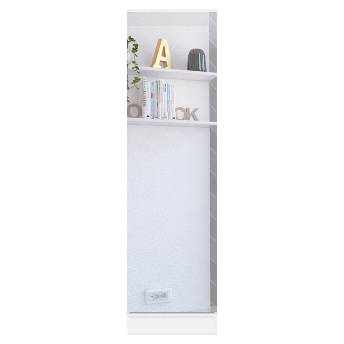 Shoe Rack 67&quot; H, 5 Internal Storage Shelves, A Mirror, A Door, Approximate Capacity of 10 Pairs of Shoes, White