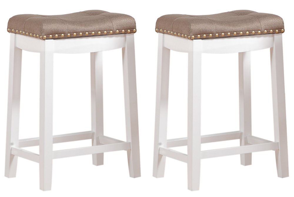 Angel Line Cambridge Padded Saddle Stool with Cushion, 24 Set of 2, White with Tan
