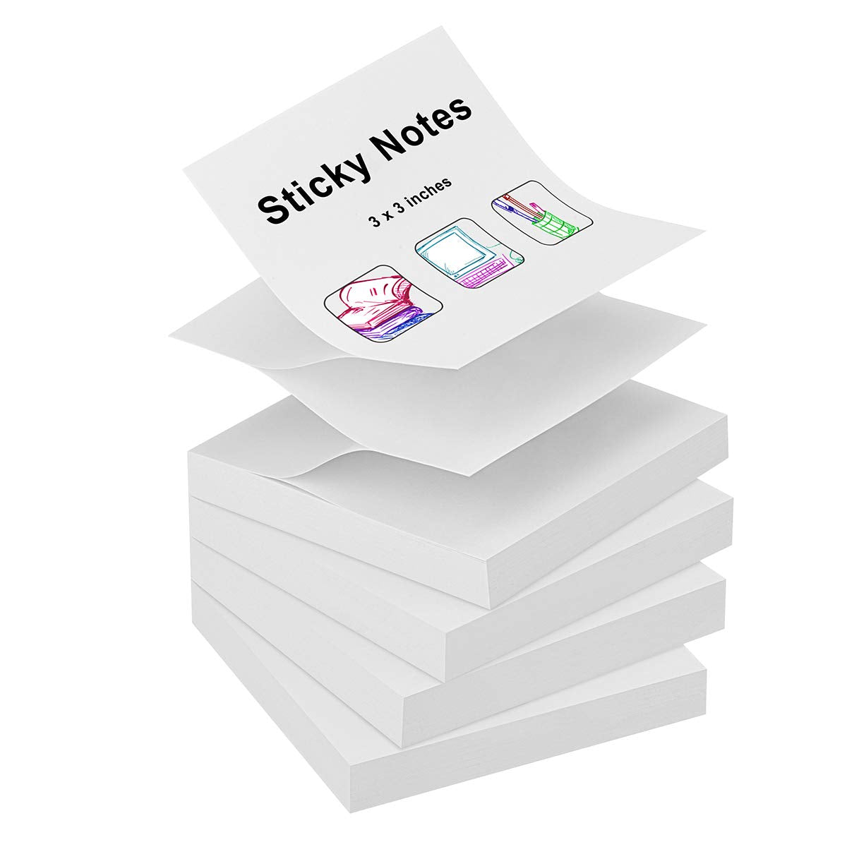 Zczn 400 Sheets Pop-Up Sticky Notes, 3 X 3 Inches, 4 Pads Bright Color Self-Stick Notes, 100 Sheets/Pad, White