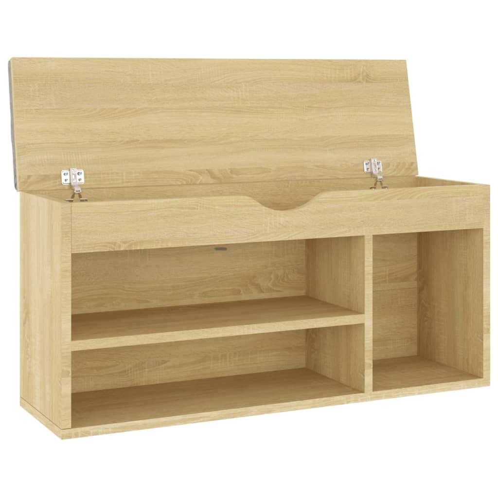 vidaXL Shoe Bench with Storage Cabinet, Comfortable Cushion, Sonoma Oak Finish, Engineered Wood and MDF, 40.9&quot;x11.8&quot;x19.3&quot;