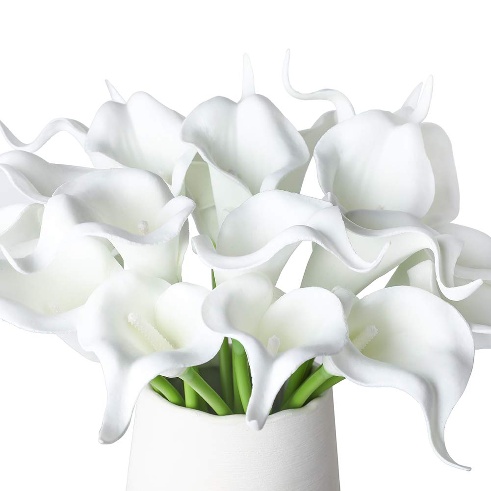 Duhouse 20Pcs Artificial Calla Lily Flower Real Touch Latex Flowers For Diy Wedding Bouquet Party Home Decor (Pure White)