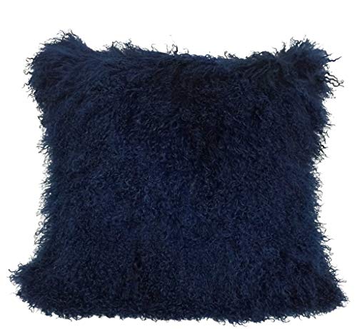 HomeRoots Genuine Tibetan Lamb Front with Microsuede Backing 20' Navy Blue Genuine Tibetan Lamb Fur Pillow with Microsuede Backing