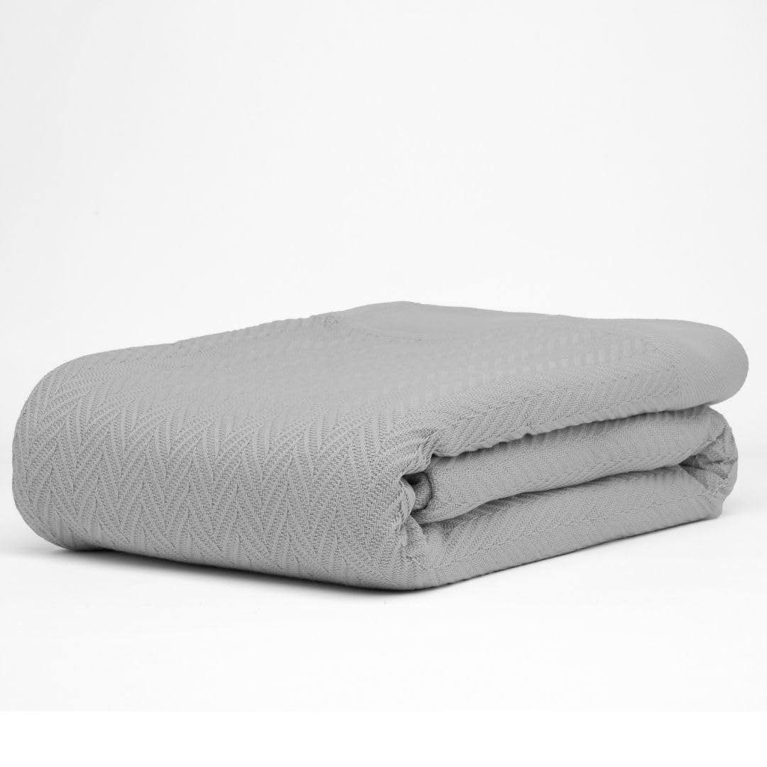 9Threads 100% Cotton Herringbone Blankets, 90'X90' Queen, Throw Blanket For Bed All Season Cotton Blanket, Cozy Blanket,Throws