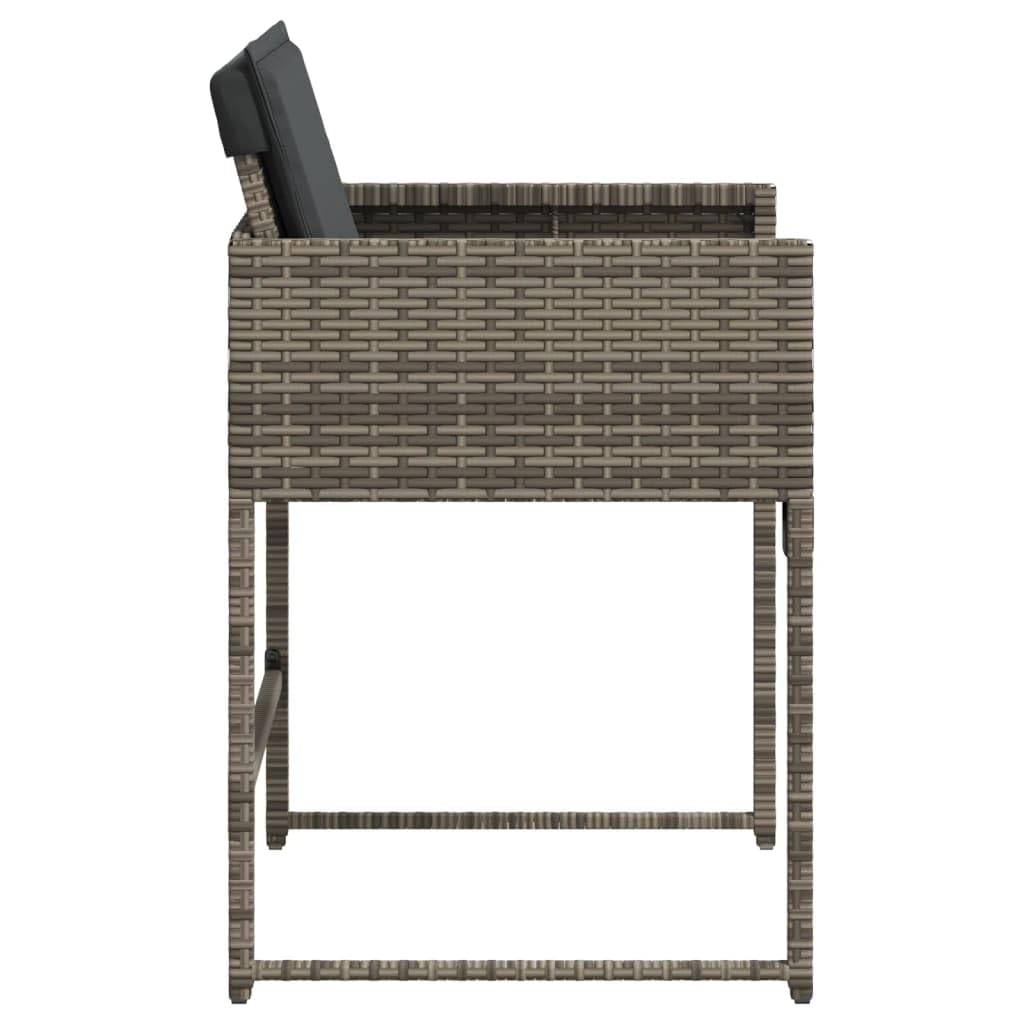 vidaXL Patio Chairs with Cushions - Outdoor 4 Pcs Set - Gray Poly Rattan - Foldable Backrest - Powder-Coated Steel Frame