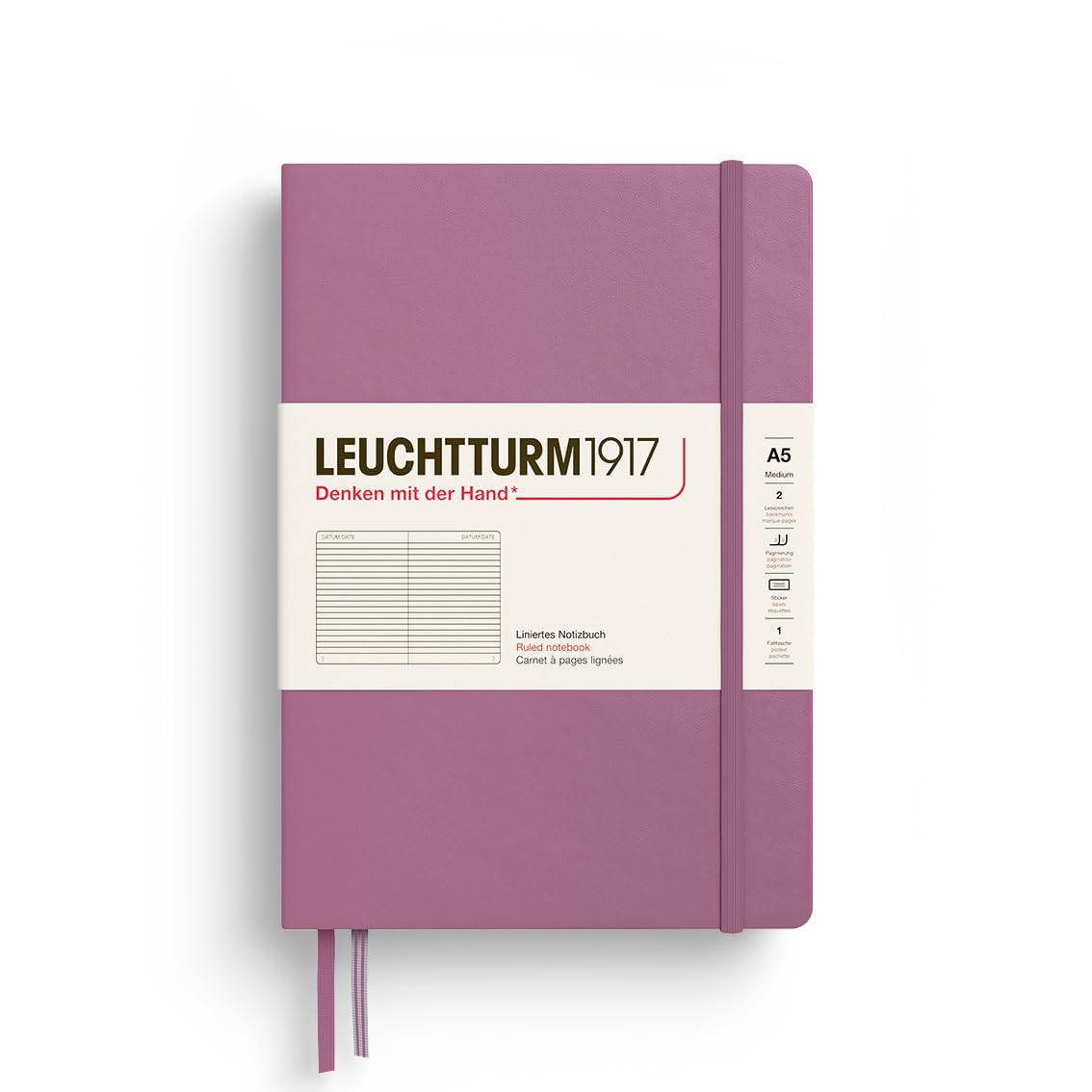 Leuchtturm1917 - Notebook Hardcover Medium A5-251 Numbered Pages For Writing And Journaling - Thinking Ahead (Ruled Paper, Dusty